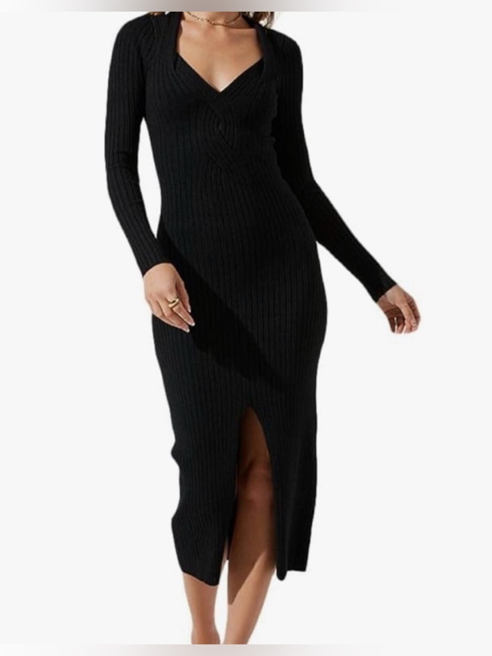 ASTR The Label Women’s Black Ribbed Midi Dress, Size Small